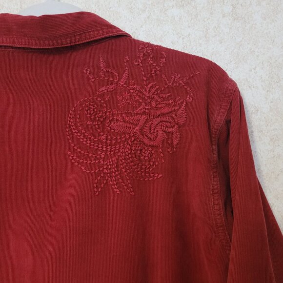 Red Embroidered Corduroy Button Shirt Isabella Bird Womens Size XL - Picture 7 of 15
